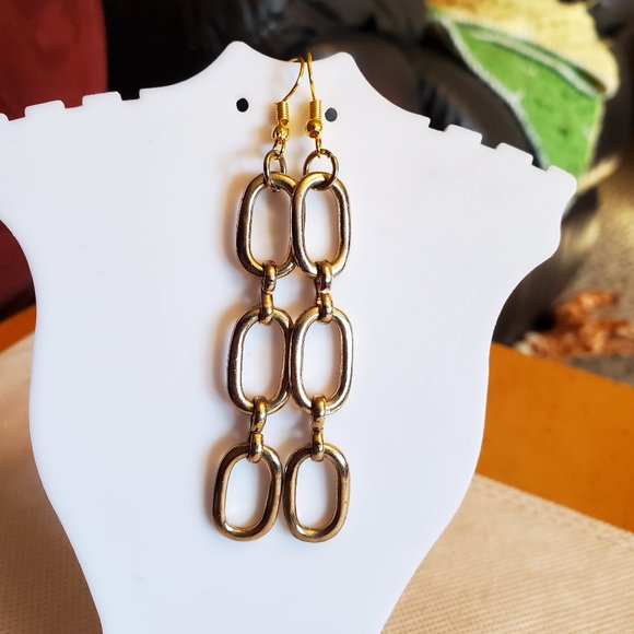 2.5" Gold Tone Hook Oval Link Dangle Earrings Tony Alexander Jewelry Artisan NWT - Picture 1 of 2